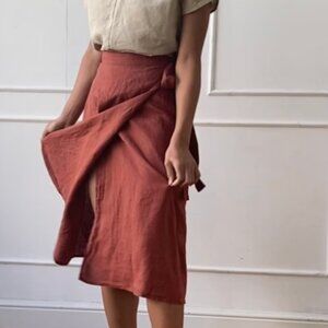 Len ok 100% LINEN Fall Midi skirt- Fall Spice Burnt Orange XS/Small